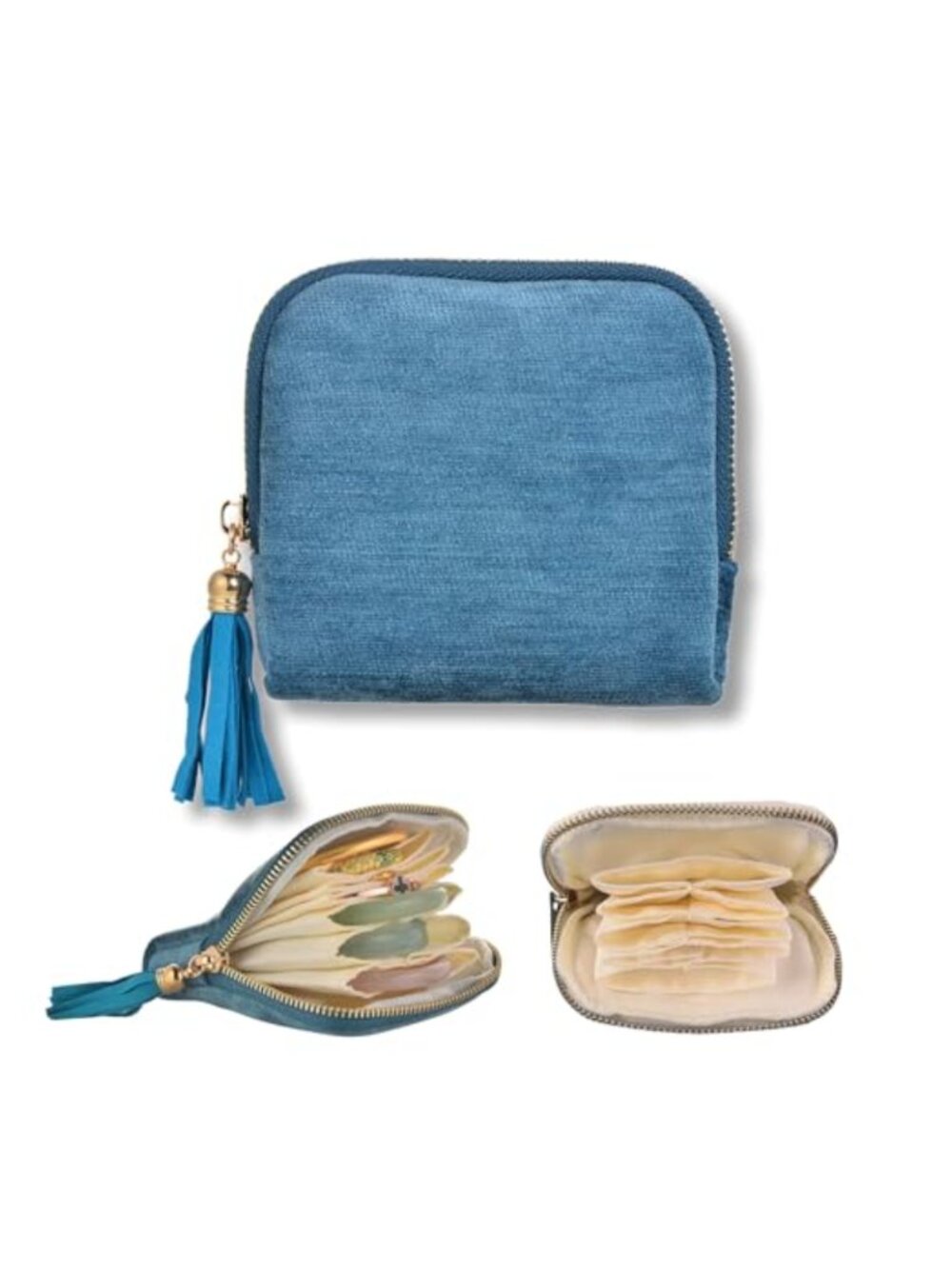 Velvet Jewelry Organizer Case Small Travel Pouch 6 Pocket Tangle Free